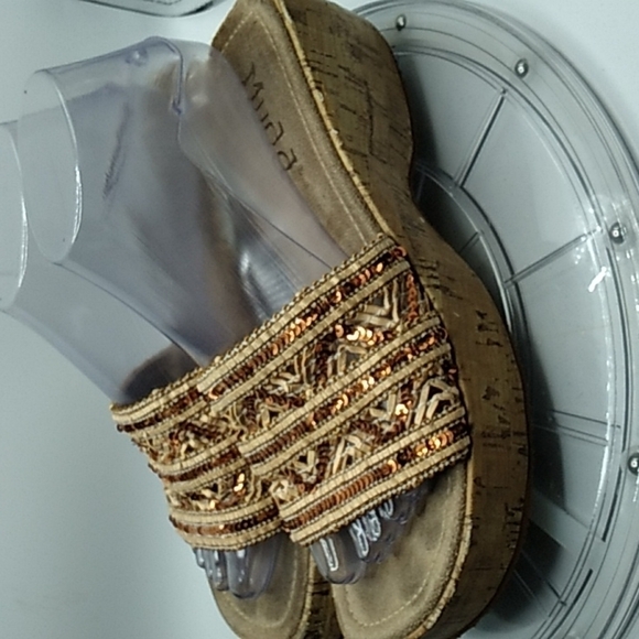 Vintage 1990s Y2K Mudd Wedge Sandals square toe chunky 8M - Picture 3 of 8